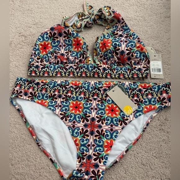 NWT Boden Tapestry Tile Halter Bikini Set Size 16 - Picture 1 of 5